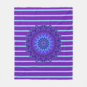 Stripes Pattern wride purple & Mandala + backg. Fleece Blanket