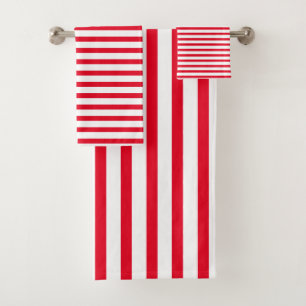 Stripes Patterns Red White Colours Decor Holiday Bath Towel Set