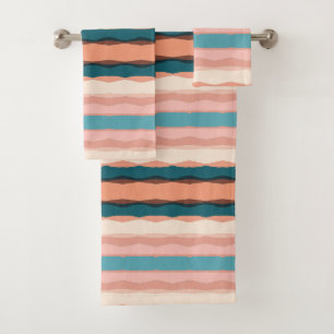 Stripes peach brown green bath towel set
