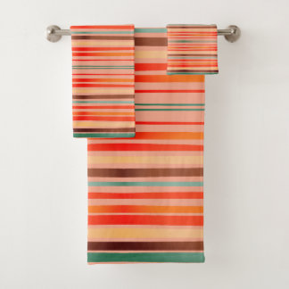 Stripes Peach, Coral, Blue, Orange, Clay Bath Towel Set