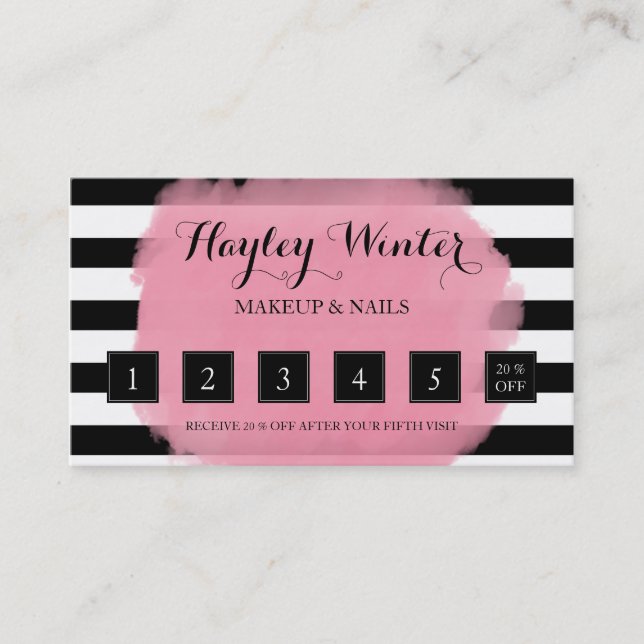 Stripes Pink Black White Makeup Artist Loyalty Card (Front)