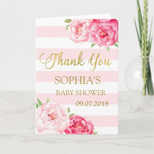 Stripes Pink Blush Floral Baby Shower Thank You