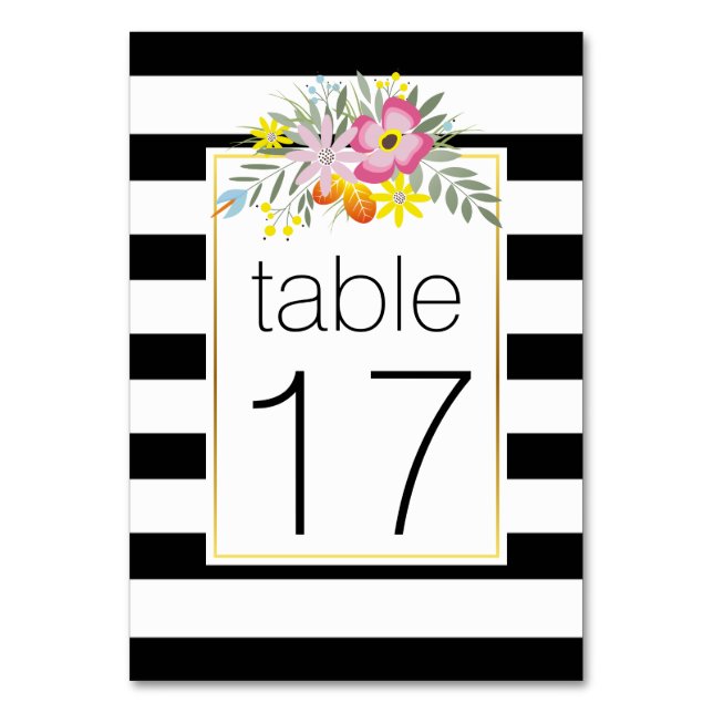 Stripes pink folklore flowers wedding table number (Front)