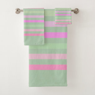 Stripes, pink, green bath towel set