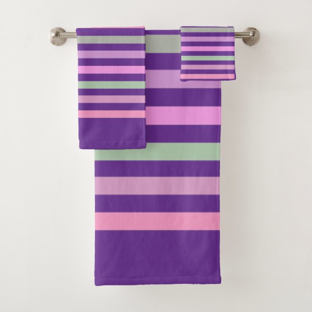 Stripes, pink, green bath towel set (Insitu)