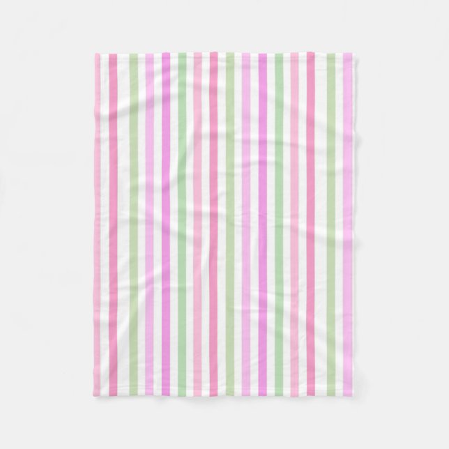 Stripes, pink, green fleece blanket (Front)