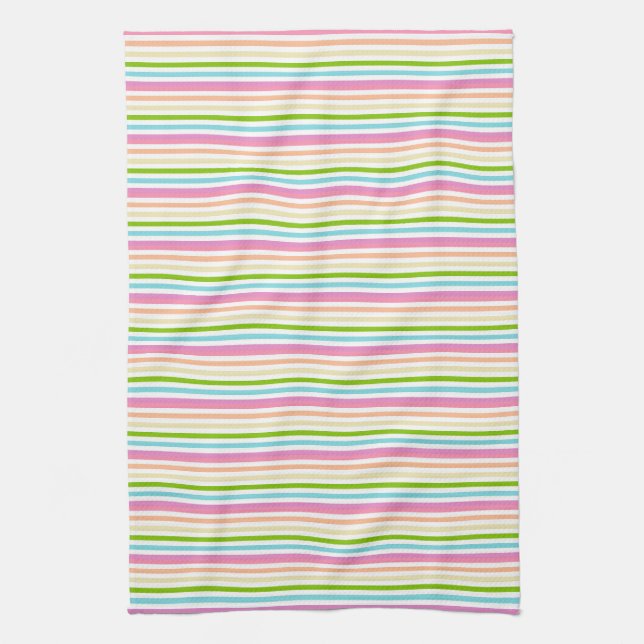 Stripes Pink Red Yellow Blue Green Colours Trendy Kitchen Towel (Vertical)