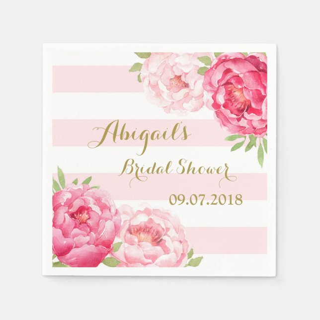 Stripes Pink Watercolor Bridal Shower Napkins (Front)