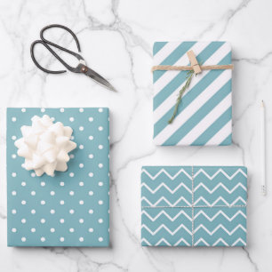 Stripes Polka Dot Zig Zag Patterns Teal Blue Wrapping Paper Sheet