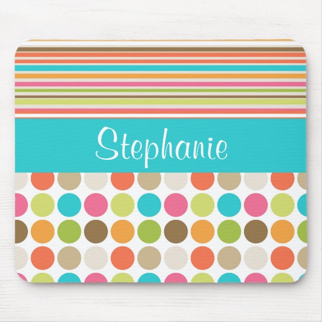 Stripes Polka Dots Customizable Monogram Mouse Pad (Front)