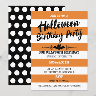 Stripes & Polka Dots Halloween Birthday Party Invitation