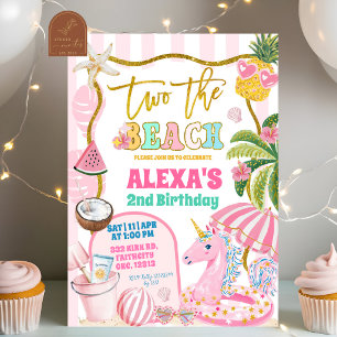 Stripes preppy TWO the Beach party Birthday Invitation