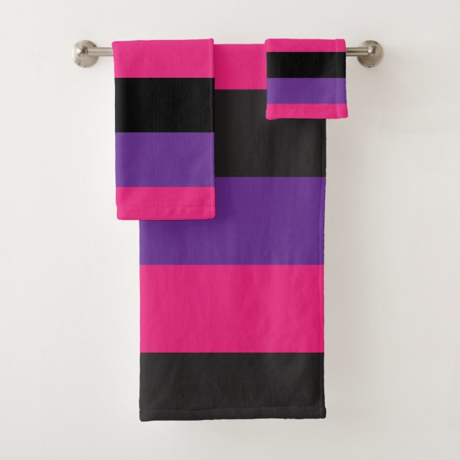 Stripes Purple Pink Black Girly Bath Towel Set (Insitu)
