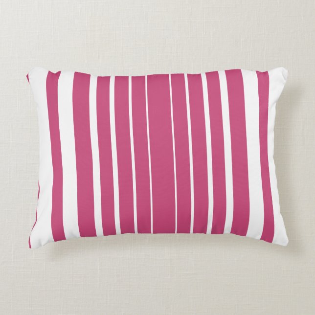 Stripes Red Raspberry White Vertical  Accent Pillow (Front)