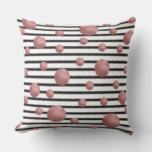 Stripes Rose gold Dots pattern Throw Pillow