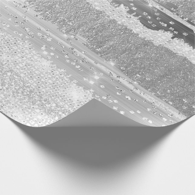 STRIPES SILVER GRAY GLITTER WEDDING BRIDAL Strokes Wrapping Paper (Corner)