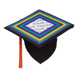 Stripes Square Frame coloured 02 + your photo Graduation Cap Topper