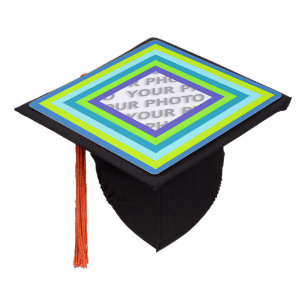 Stripes Square Frame coloured 05 + your photo Graduation Cap Topper