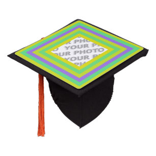 Stripes Square Frame coloured 07 + your photo Graduation Cap Topper