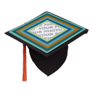 Stripes Square Frame coloured 09 + your photo Graduation Cap Topper