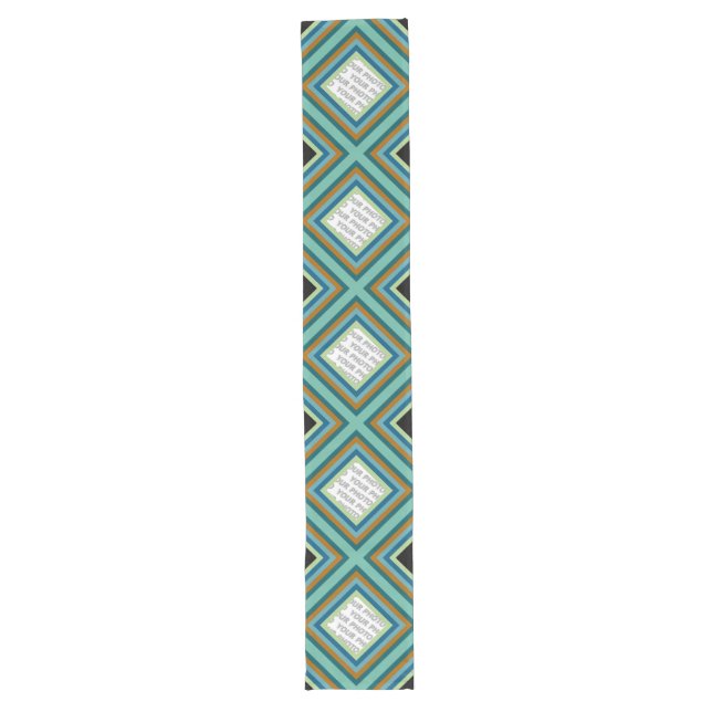 Stripes Square Frame coloured 09 + your photo Long Table Runner (Front)