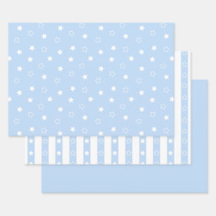 Stripes & Stars Pattern - Blue Wrapping Paper Set