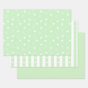 Stripes & Stars Pattern Green Wrapping Paper Set