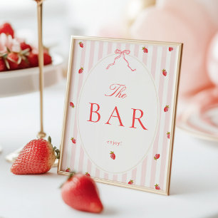 Stripes & Strawberries BAR Table Sign Poster