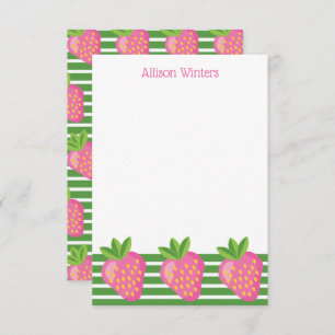 Stripes & Strawberries Personalized Note Cards