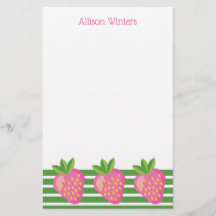 Stripes & Strawberries Personalized Stationery