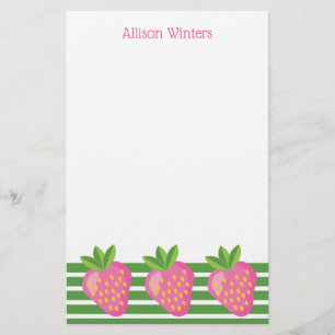 Stripes & Strawberries Personalized Stationery