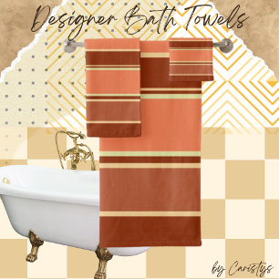 Stripes Tan and Rust Bath Towel Set