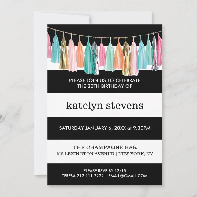 Stripes Tassel Garland Birthday Party Invitation (Front)