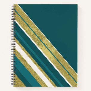 Stripes Teal Gold Cream on Dark Teal Notebook