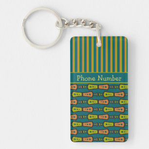 Stripes, Tribal Pattern, Teal: Keychain
