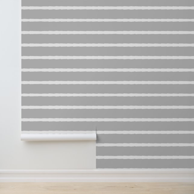 Stripes Uneven Simple Minimalist Modern White Grey Wallpaper (Application)