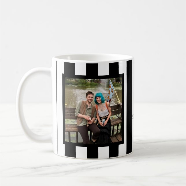 Stripes verticales Fleur de Lis 2 Photo Café Mug (Gauche)