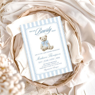 Stripes We Can Bearly Wait Teddy Bear Baby Shower Invitation