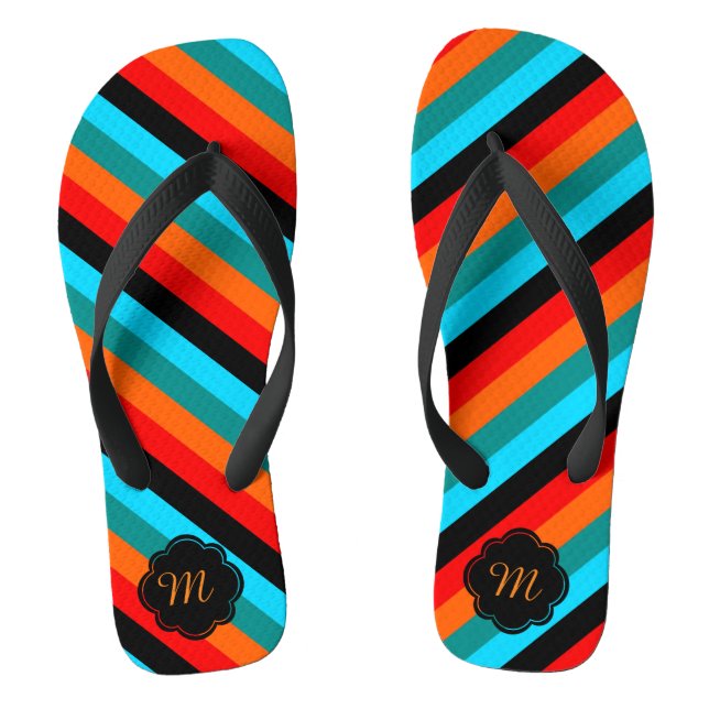 Stripes Wide Straps, Womens 4 - Mens 3 Flip Flops (Footbed)