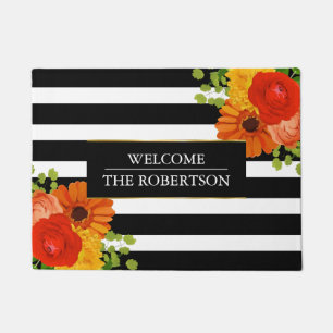 Stripes With Colourful Flowers Doormat