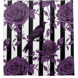 Stripes With Purple Roses and Crows