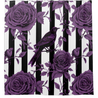 Stripes With Purple Roses and Crows