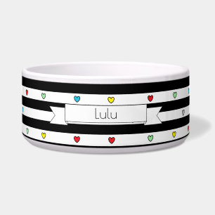 Stripes with tiny Hearts Dog Food Bowl - HAMbWG