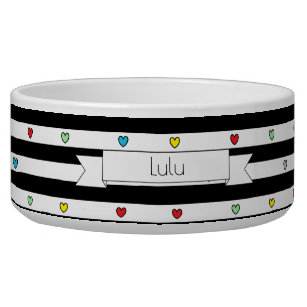 Stripes with tiny Hearts Dog Food Bowl - HAMbWG