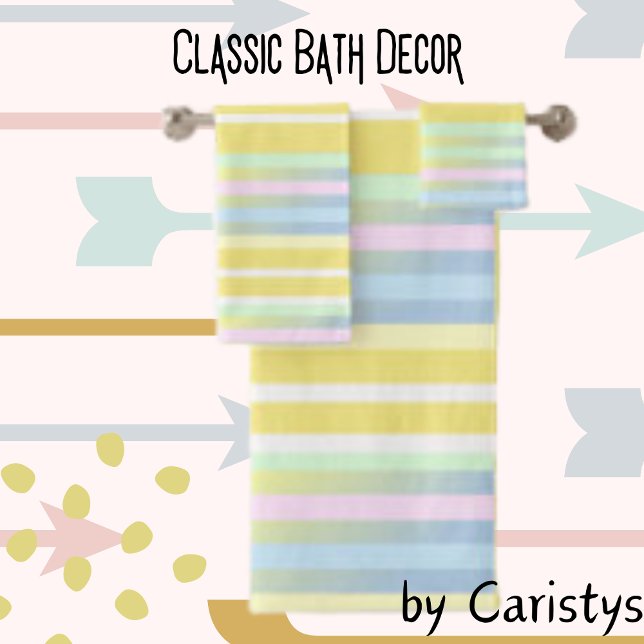 Stripes Yellow, Blue, Green, Blush Pink Bath Towel Set (Creator Uploaded)