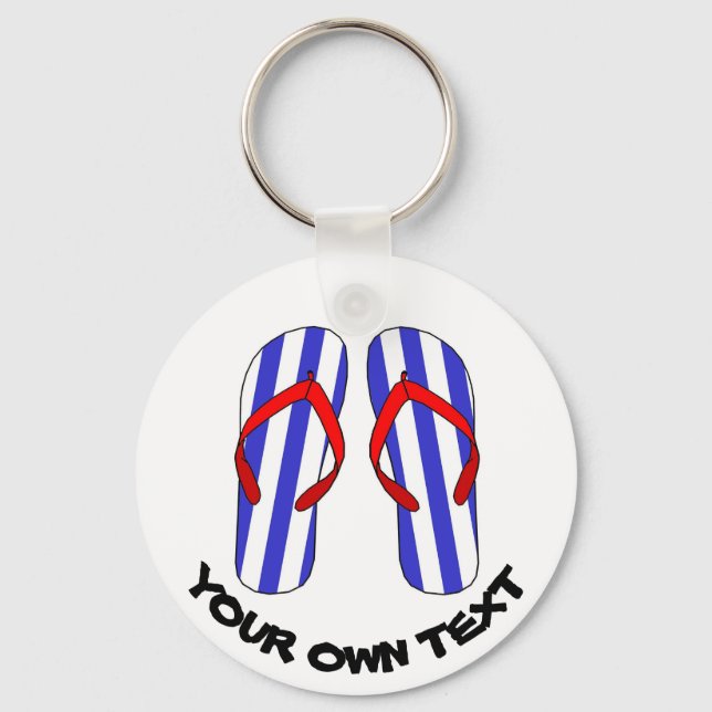 Stripey Flip Flops Beach Sandles Custom Text Keychain (Front)