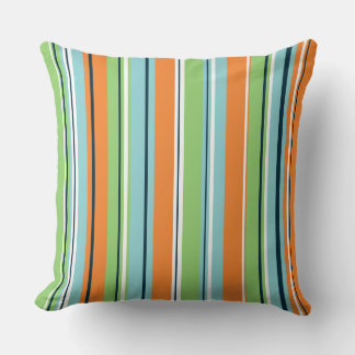 Stripey Vertical Design Green Blues Orange & White Throw Pillow