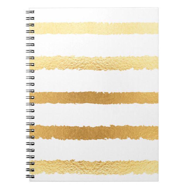 Stripped shiny golden metallic pattern notebook (Front)