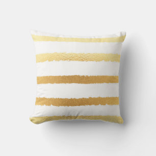 Stripped shiny golden metallic pattern throw pillow