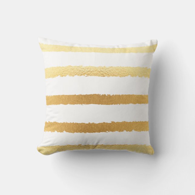 Stripped shiny golden metallic pattern throw pillow (Front)